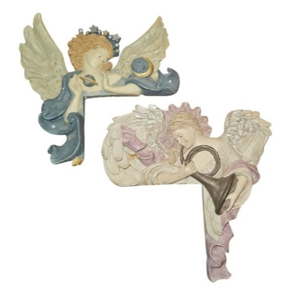 1996 UDC United Design Angel Corner Wall Plaque Resin Figurine Decor Pair Vintag